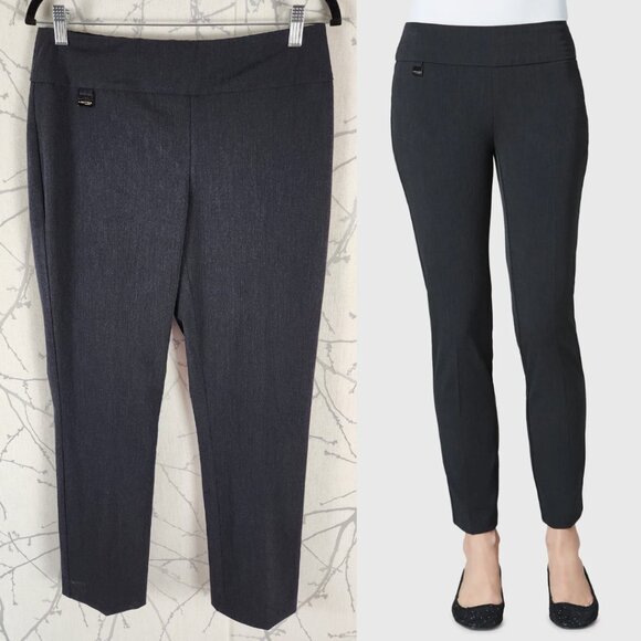 Lisette L Dark Navy Stretch Knit Mid Rise Slim Ankle Pants - Picture 1 of 5